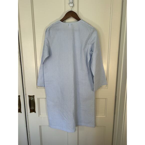 Miss Elaine Embroidered Seersucker Full Zip Robe Womens Size Small Blue NWT - Picture 2 of 8